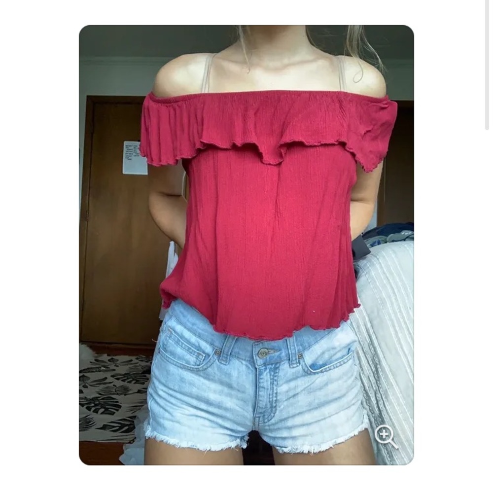 Adorable Red Off-the-Shoulder Crop Top with Ruffle